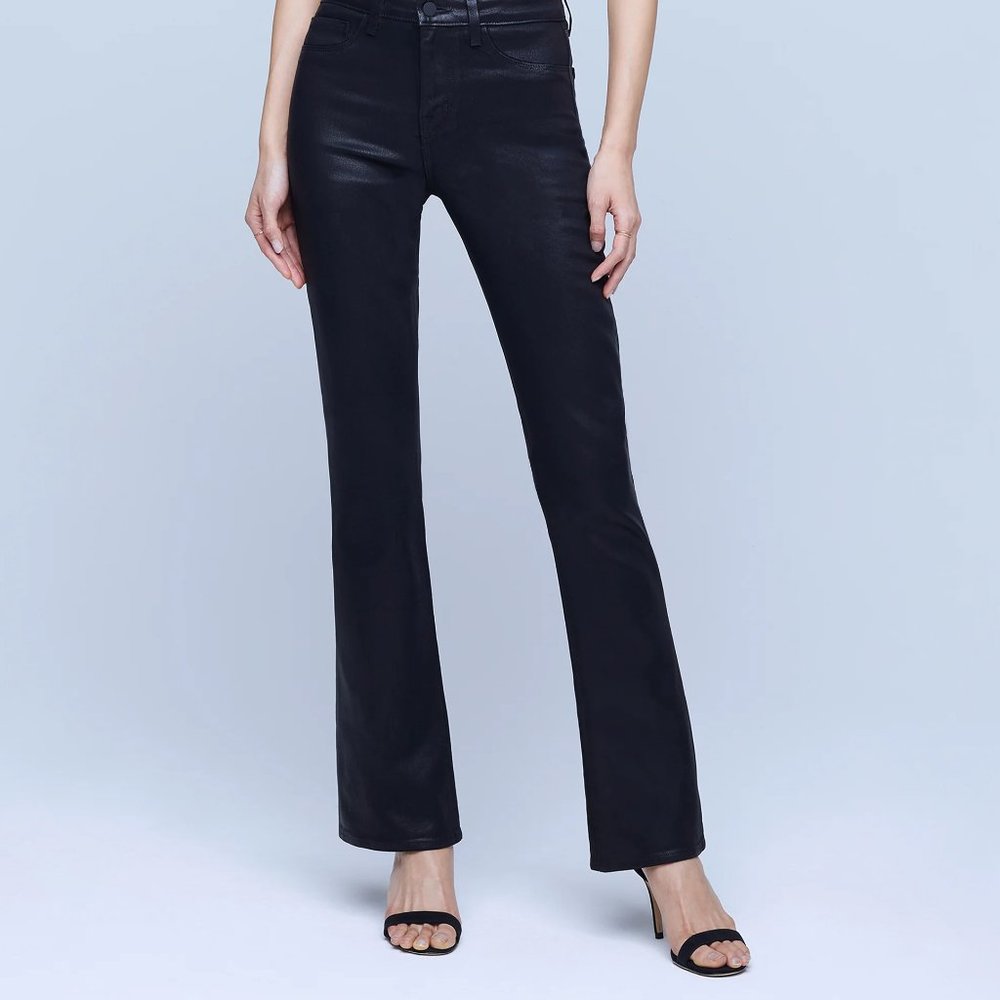 L'AGENCE Womens Size 28 Oriana High Rise Straight Leg Noir Coated Jeans 28 x 31